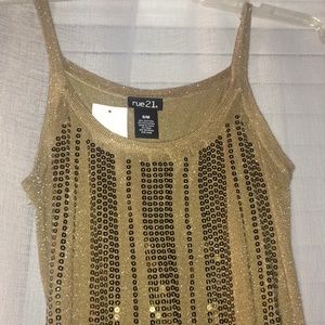 Gold Shimmering  Spag Strap Sparkle Shirt Size S/M